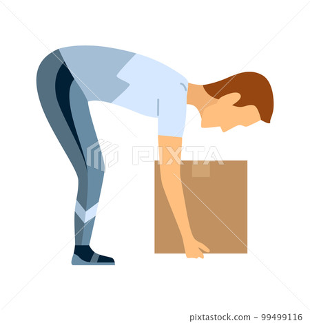 Lifting technique safe movement. Safety. Incorrect instruction for moving heavy packages for workers. Ergonomic movement for loading objects vector flat illustration 99499116
