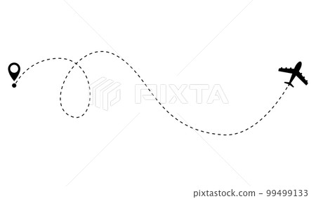 Airplane dotted route line. Path travel line shape. Flight route with start point and dash line trace for plane isolated vector illustration 99499133