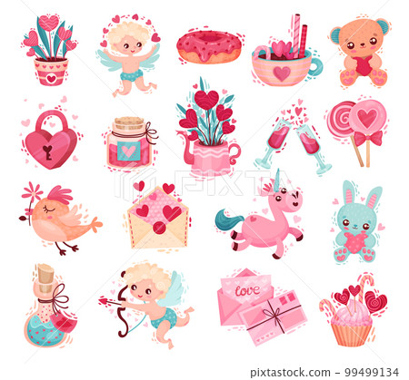 Valentine Day Pink Object and Symbols Big Vector Set 99499134
