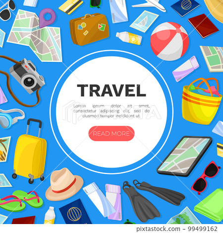Travel Time Web Banner Design with Vacation and Trip Symbols Vector Template 99499162