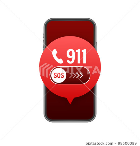911 smartphone in flat style. Call icon vector. Hand holding smartphone. First aid. Finger touch screen. Vector stock illustration 911 smartphone in flat style. Call icon vector. Hand holding smartphone. First aid. Finger touch screen. Vector stock illustration 99500089