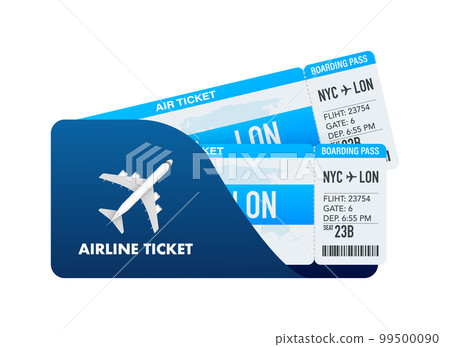 Airline tickets or boarding pass inside of special service envelope. Vector stock illustration. Airline tickets or boarding pass inside of special service envelope. Vector stock illustration. 99500090