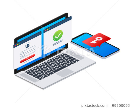 Two step authentication, Duo authentication, flat cartoon smartphone and computer safety login or sign in. Vector stock illustration. 99500093
