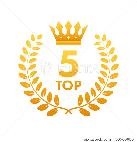 Top 5 label. Golden laurel wreath icon. Vector stock illustration. Top 5 label. Golden laurel wreath icon. Vector stock illustration. 99500099
