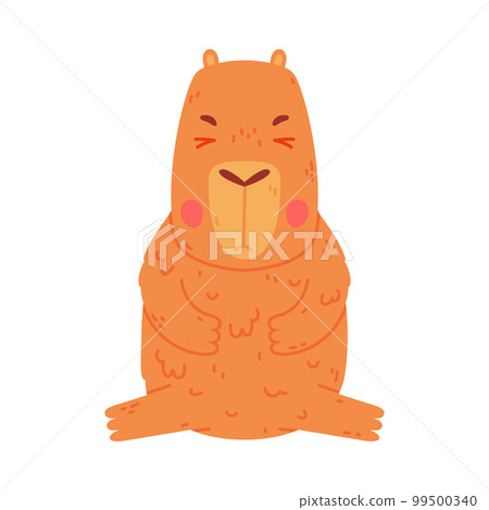 Cute baby capybara sitting on floor with its eyes closed. Funny animal of South America cartoon vector illustration 99500340