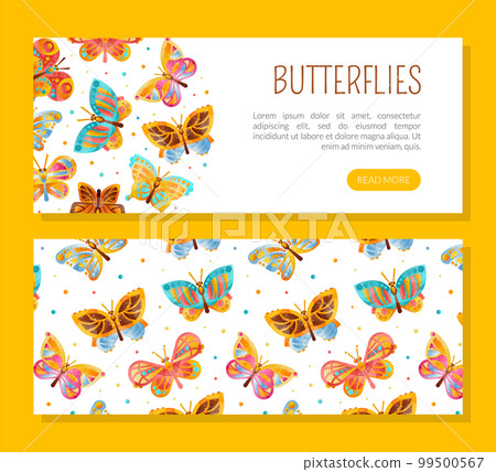 Butterflies landing page template. Cute bright... - Stock Illustration ...
