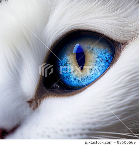 Blue eye of white cat close-up, unusual eye, animal eyes Blue eye of white cat close-up, unusual eye, animal eyes 99500669