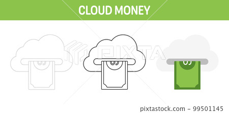 Cloud Money tracing and coloring worksheet for kids 99501145