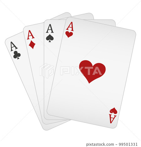 Four aces playing cards - Four Of A Kind poker hand, Ace of Hearts, Spades, Clubs and Diamonds card, vector illustration 99501331