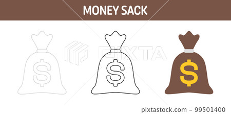 Money Sack tracing and coloring worksheet for kids Money Sack tracing and coloring worksheet for kids 99501400