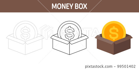 Money Box tracing and coloring worksheet for kids Money Box tracing and coloring worksheet for kids 99501402