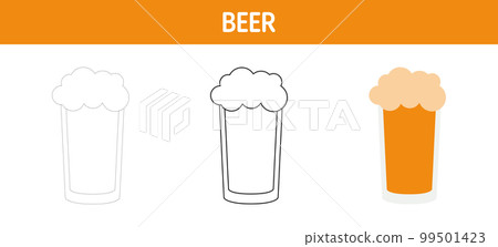 Beer tracing and coloring worksheet for kids 99501423