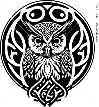 Black and white line art of owl head. Good use for symbol, mascot, icon, avatar, tattoo,T-Shirt design, logo or any design. Vector illustration 99501768