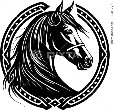 Vector silhouette of a horses head with ornament. Vector illustration Vector silhouette of a horses head with ornament. Vector illustration 99501773