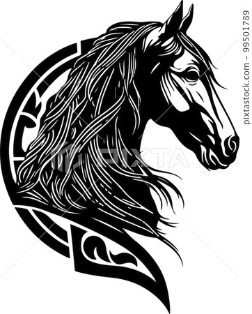 Vector silhouette of a horses head with ornament. Vector illustration Vector silhouette of a horses head with ornament. Vector illustration 99501789