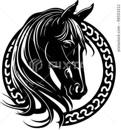 Vector silhouette of a horses head with ornament. Vector illustration Vector silhouette of a horses head with ornament. Vector illustration 99501812