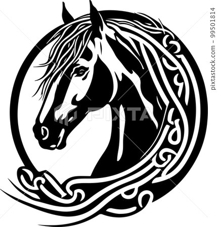 Vector silhouette of a horses head with ornament. Vector illustration Vector silhouette of a horses head with ornament. Vector illustration 99501814