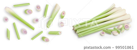 Fresh Lemongrass isolated on white background. Top view. Flat lay Fresh Lemongrass isolated on white background. Top view. Flat lay 99501861
