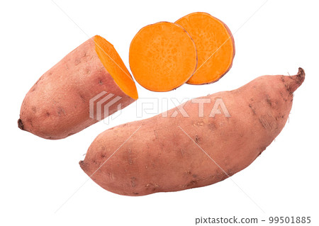Sweet potato isolated on white background closeup. Top view. Flat lay. Sweet potato isolated on white background closeup. Top view. Flat lay. 99501885
