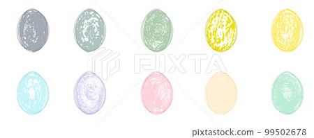 Trendy Easter eggs design, hand painted brush strokes in pastel color, modern minimal style. Vector stock illustration isolated on white background for poster, greeting card, eggs hunt map. EPS10  99502678