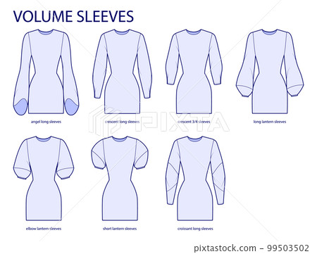 Set of Volume sleeves clothes angel, crescent, croissant, lantern long, short technical fashion illustration, fitted Set of Volume sleeves clothes angel, crescent, croissant, lantern long, short technical fashion illustration, fitted 99503502