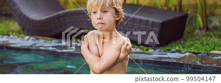 Young boy was frozen in the pool. Very cold water in the pool. Need heated water BANNER, LONG FORMAT 99504147