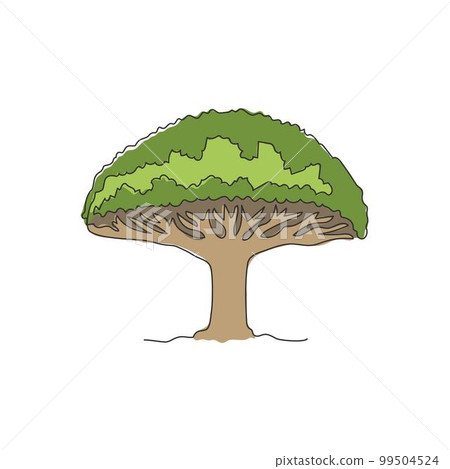 One continuous line drawing beauty dragon blood tree for wall decor home art poster print. Decorative socotra dragon tree for national park logo. Trendy single line draw design vector illustration 99504524