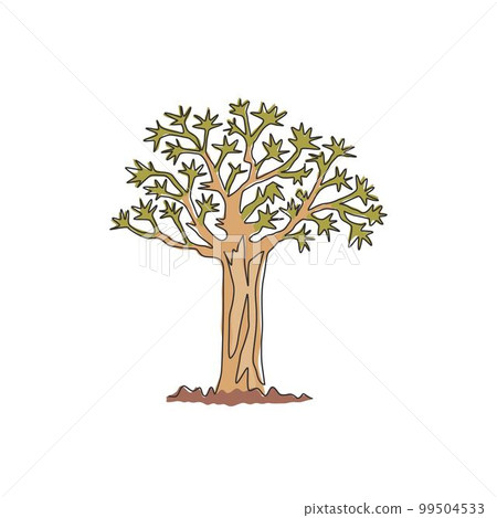 Single one line drawing of quiver tree forest. Decorative kokerboom woud for greeting post card. Tourist and travel wall decor poster print art. Modern continuous line draw design vector illustration 99504533