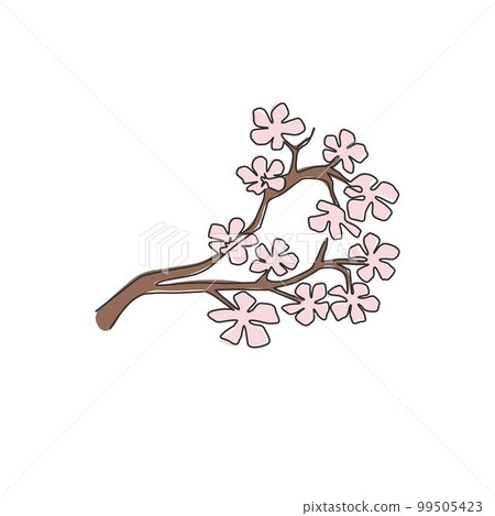 One continuous line drawing beauty fresh cherry blossom for garden logo. Printable decorative sakura flower for home wall decor art poster print. Modern single line draw design vector illustration 99505423