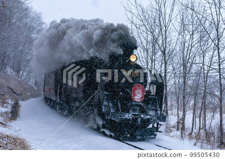 在雪中奔跑的蒸汽機車冬之濕原號 99505430