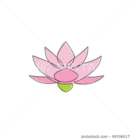 Single continuous line drawing of beauty fresh lotus for healthcare spa business logo. Printable decorative water lily flower concept home wall decor poster. One line draw design vector illustration 99506017