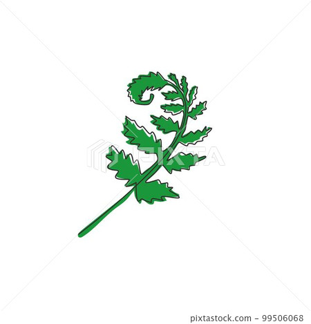 One continuous line drawing of cute tropical leaves fern plant. Printable decorative exotic houseplant concept for home wall decor ornament. Modern single line draw design graphic vector illustration 99506068