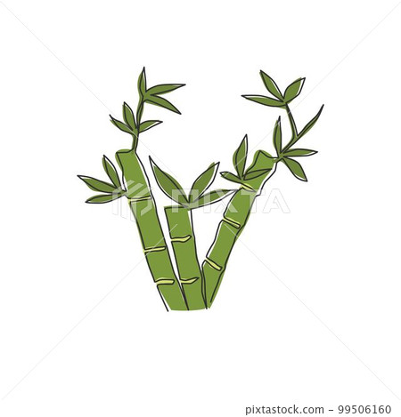 One continuous line drawing of bamboo trees for plantation logo identity. Fresh evergreen perennial flowering plant concept for plant icon. Modern single line draw design graphic vector illustration 99506160