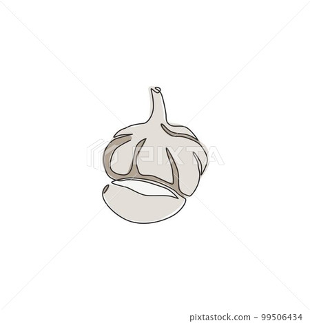 One single line drawing of whole healthy organic garlic for farm logo identity. Fresh food seasoning concept for vegetable icon. Modern continuous line draw design graphic vector illustration One single line drawing of whole healthy organic garlic for farm logo identity. Fresh food seasoning concept for vegetable icon. Modern continuous line draw design graphic vector illustration 99506434