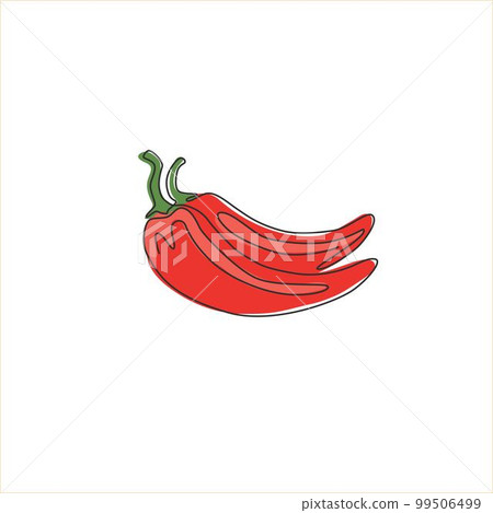 One continuous line drawing of whole healthy organic hot chili for farm logo identity. Fresh chile pepper concept for vegetable icon. Modern single line draw graphic design vector illustration 99506499