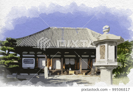 Watercolor-style Hokke-ji Temple Main Hall, Nara City, Nara Prefecture 99506817