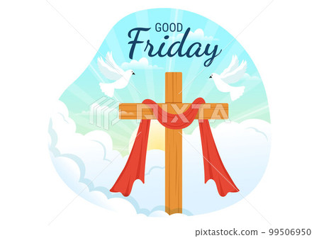 Happy Good Friday Illustration with Christian Holiday of Jesus Christ Crucifixion in Flat Cartoon Hand Drawn for Web Banner or Landing Page Templates 99506950