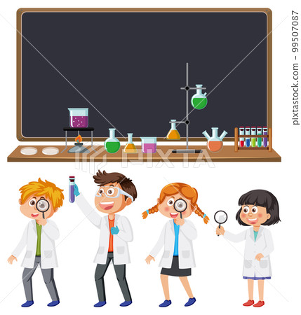 Scientist and student doing chemistry experiment 99507087