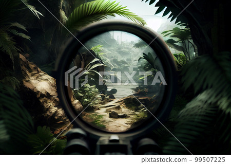 A shooter sighting in the target. A shooter sighting in the target. 99507225