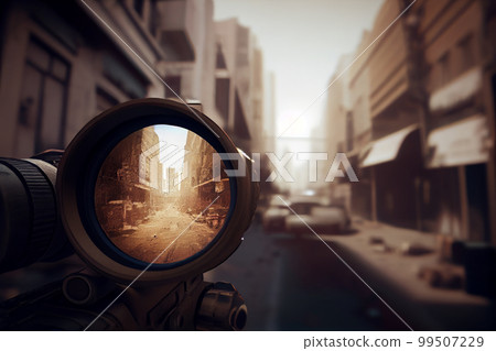 A shooter sighting in the target. A shooter sighting in the target. 99507229