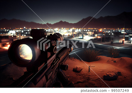 A shooter sighting in the target. A shooter sighting in the target. 99507249