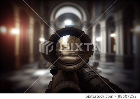 A shooter sighting in the target. A shooter sighting in the target. 99507252