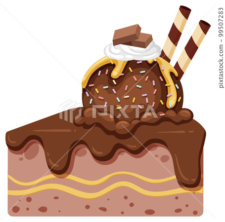 Chocolate cake with ice cream topping 99507283