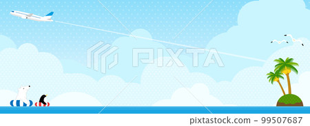 熱帶海洋和飛過它的飛機背景材料（橫幅水平） 99507687