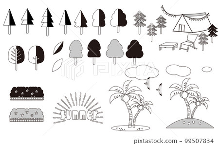 Summer plant material set palm tree monochrome Summer plant material set palm tree monochrome 99507834