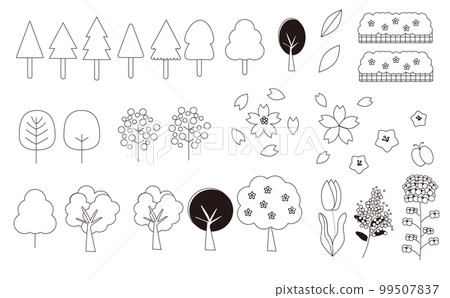 Spring plant material set (tree, tulip, monochrome, black and white) 99507837