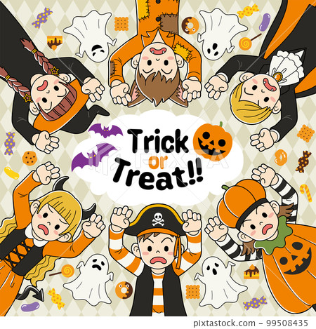 Children in a circle Halloween outline 99508435