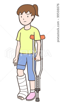 A woman with an injured leg on crutches A woman with an injured leg on crutches 99508876