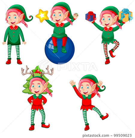 Cute kid wearing elf costume cartoon set 99509023