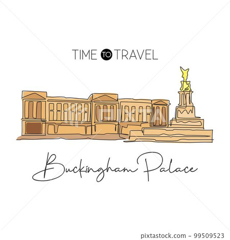One single line drawing Buckingham Palace landmark. World famous iconic in London, England. Tourism travel postcard wall decor print art concept. Modern continuous line draw design vector illustration 99509523
